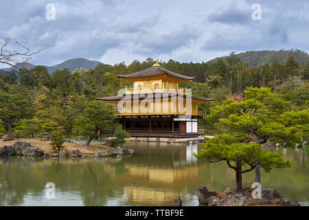 Golden pavilion, Kyoto, Japan, with a reflection in the lake. Stock Photo