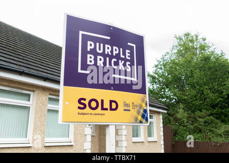 Purple Bricks Sold sign, Scotland, UK