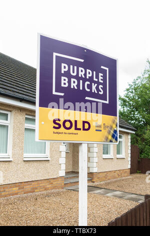 Purple Bricks Sold sign, Scotland, UK Stock Photo