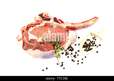 The white background is fresh lamb ribs on the serving table Stock Photo