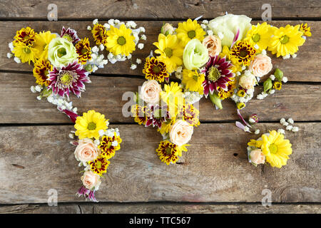 Map of world made from different kinds of flowers, close-up Stock Photo