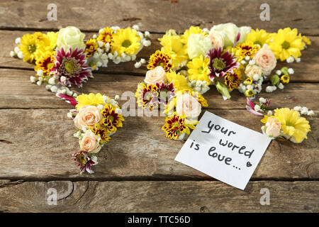Map of world made from different kinds of flowers, close-up Stock Photo