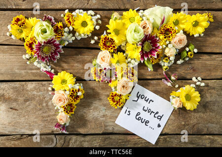 Map of world made from different kinds of flowers, close-up Stock Photo