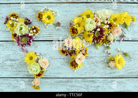 Map of world made from different kinds of flowers, close-up Stock Photo