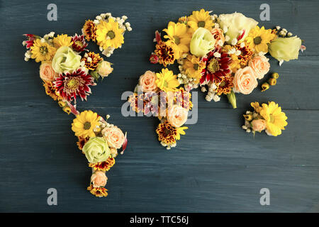Map of world made from different kinds of flowers, close-up Stock Photo
