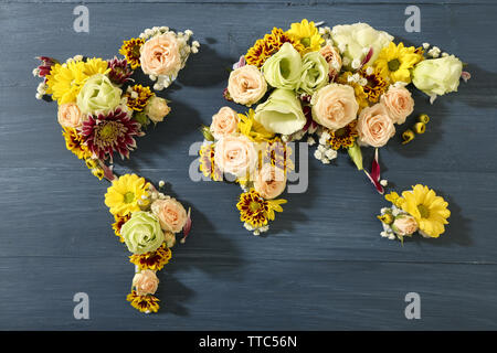 Map of world made from different kinds of flowers, close-up Stock Photo