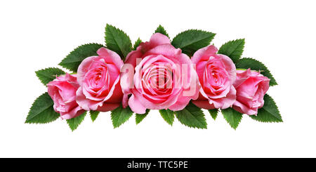 Pink rose flowers arc arrangement isolated on white Stock Photo