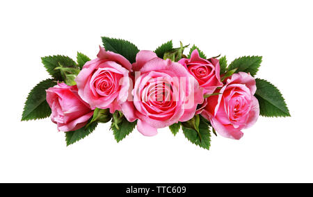 Pink rose flowers arc arrangement isolated on white Stock Photo