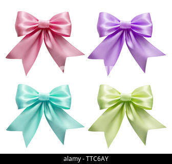 Set of colorful silk ribbon bows isolated on white Stock Photo