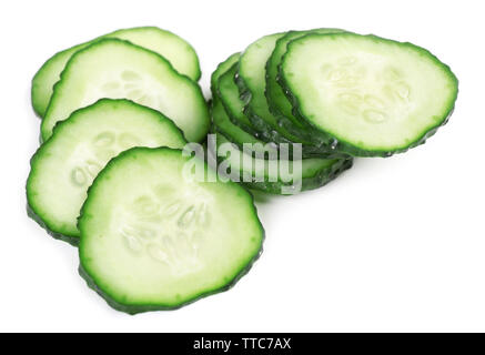 Sliced cucumbers isolated on white Stock Photo