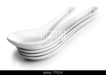 Japanese Soup Spoons, isolated on white Stock Photo