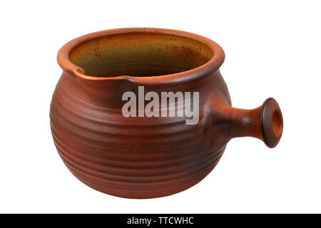 traditional brown ceramic jug on white background, including clipping path Stock Photo