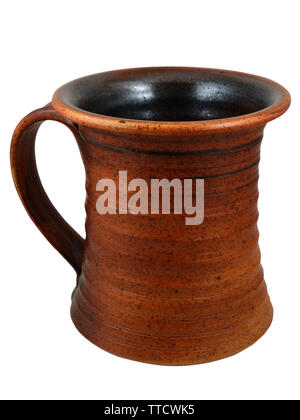 traditional brown ceramic jug on white background Stock Photo
