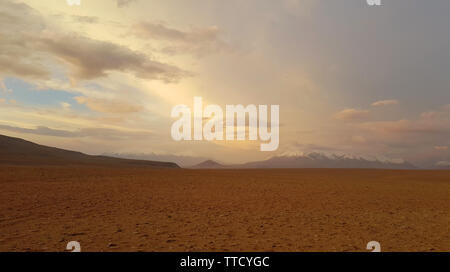 View of the volcanoes and desert landscape of the Andean highlands of Bolivia Stock Photo