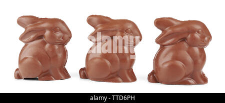 Chocolate Easter bunnies, isolated on white Stock Photo
