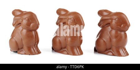 Chocolate Easter bunnies, isolated on white Stock Photo