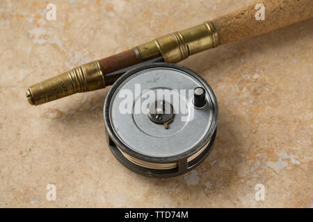 Hardy Perfect antique Salmon fly fishing reel against a plain white  background Stock Photo - Alamy