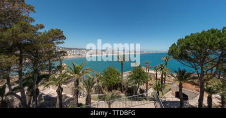 Panoramic view from Peniscola Castle overlooking the bay from the castle gardens Stock Photo