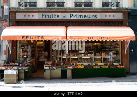 A fruit and wine shop in Luxembourg City. Stock Photo