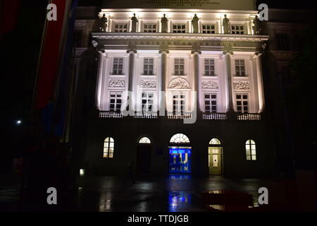 view of the entrance of Techinical University of Vienna at  rainy night Stock Photo