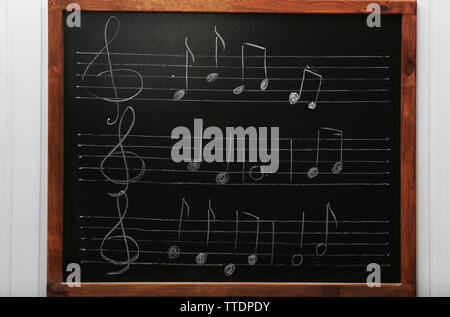 A blackboard with musical notes on the wall in the classroom Stock Photo