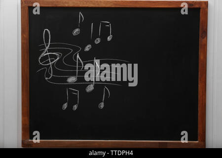 A blackboard with musical notes on the wall in the classroom Stock Photo