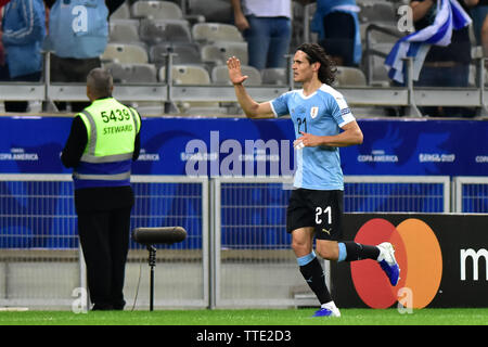 Belo Horizonte, Brazil, June 16th, 2019 - Goal Edinson Cavani - Match between Uruguay and Ecuador, valid for the first round of Group C of CONMEBOL Copa América Brasil 2019, held in the stadium of Mineirão, south zone of Belo horizonte, on the night of this sunday, 16.(Credit: Eduardo Carmim/Alamy Live News) Stock Photo