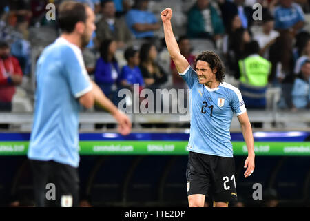 Belo Horizonte, Brazil, June 16th, 2019 - Goal Edinson Cavani - Match between Uruguay and Ecuador, valid for the first round of Group C of CONMEBOL Copa América Brasil 2019, held in the stadium of Mineirão, south zone of Belo horizonte, on the night of this sunday, 16.(Credit: Eduardo Carmim/Alamy Live News) Stock Photo