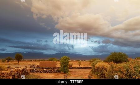 Sunset lights in the arid and desolate landscape of the Atacama Desert, Chile Stock Photo