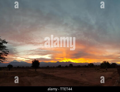 Wonderful sunrise on the volcanoes of the Andean cordillera in northern Chile, Atacama Desert, Chile Stock Photo
