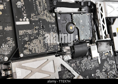 Disassembled computer monitor with internal components, close up Stock Photo