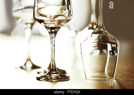 Empty wineglasses on a table, close up Stock Photo