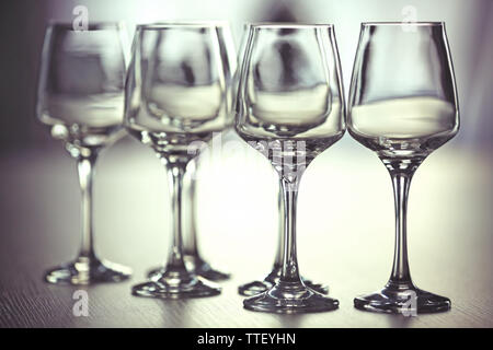Empty wineglasses on a table, close up Stock Photo