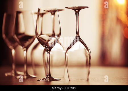 Empty wineglasses on a table, close up Stock Photo