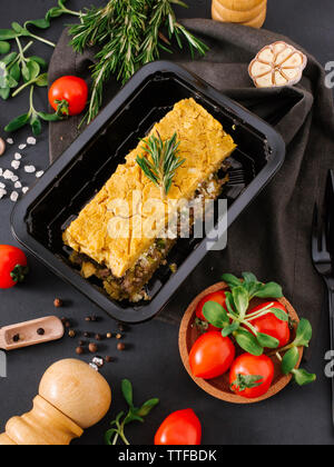 High angle view of casserole served in container on table Stock Photo