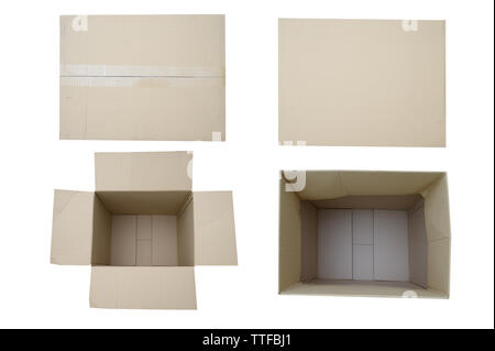 Empty open rectangular cardboard box close up top view Stock Photo