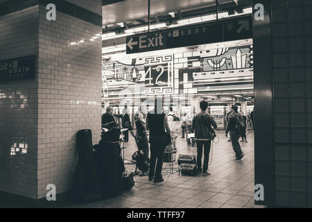 Performance in Times Square-42nd Street Subway Station Stock Photo