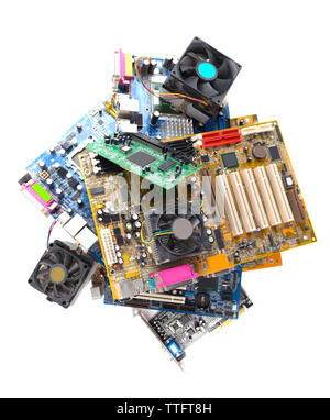 Computer motherboards with fans, isolated on white Stock Photo