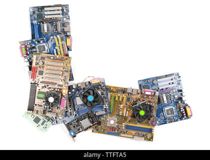 Computer motherboards with fans, isolated on white Stock Photo