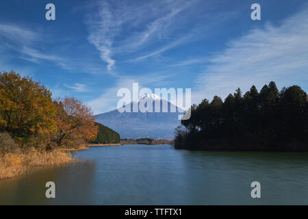 View of Mount Fuji in the morning from lake Tanuki, Shizuoka Stock Photo