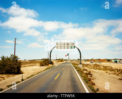 A Baja California sign headed south through the Baja Peninsuila. Stock Photo