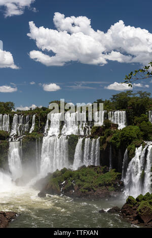 Beautiful landscape of big waterfall set on green atlantic rainforest