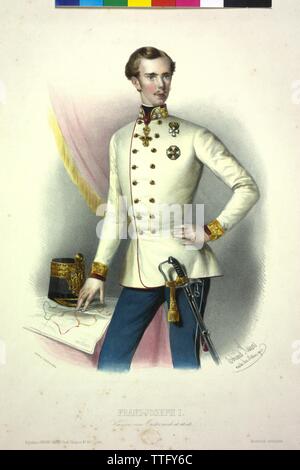 Franz Joseph I, Emperor of Austria, characterization in the uniform of a Colonel-in-Chief of a infantry regiment, lithograph by Eduard Kaiser, Additional-Rights-Clearance-Info-Not-Available Stock Photo