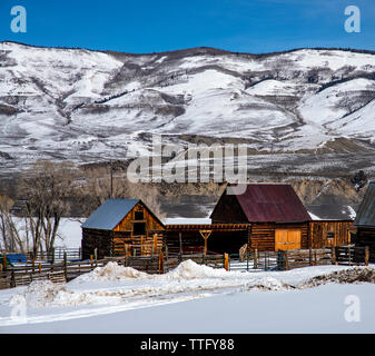 Historic ranch buildings near Heeney, Colorado. Stock Photo