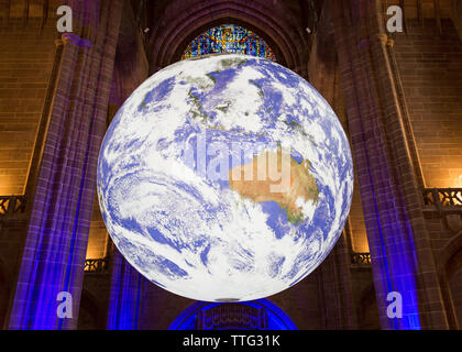 Gaia, 23ft replica of Earth displayed inside Liverpool Cathedral, Liverpool, England, UK, artist Luke Jerram Stock Photo