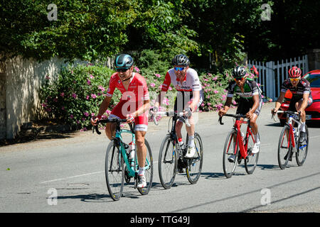 A cycling race in the vineyards of Brouilly and Mont Brouilly, two Beaujolais vintages. A two-day race that crosses the Beaujolais wine region Stock Photo