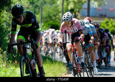 A cycling race in the vineyards of Brouilly and Mont Brouilly, two Beaujolais vintages. A two-day race that crosses the Beaujolais wine region Stock Photo