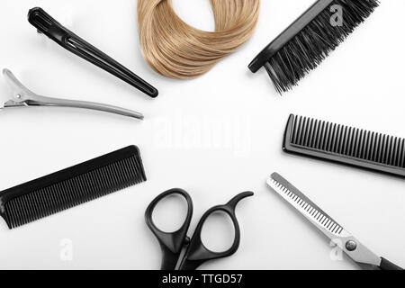 Professional hairdresser equipment isolated on white Stock Photo