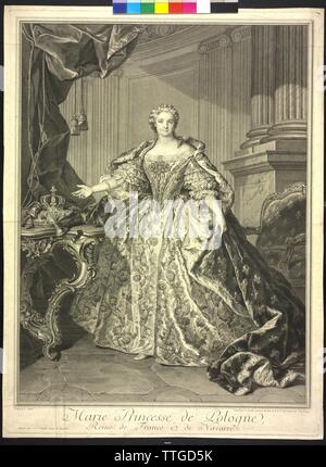 Leszczynska, Maria, copper engraving / etching by Jean Daulle based on a painting by Louis Tocque, Additional-Rights-Clearance-Info-Not-Available Stock Photo