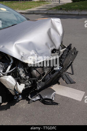 Silver Renault Clio, rear-end accident in Berlin Stock Photo